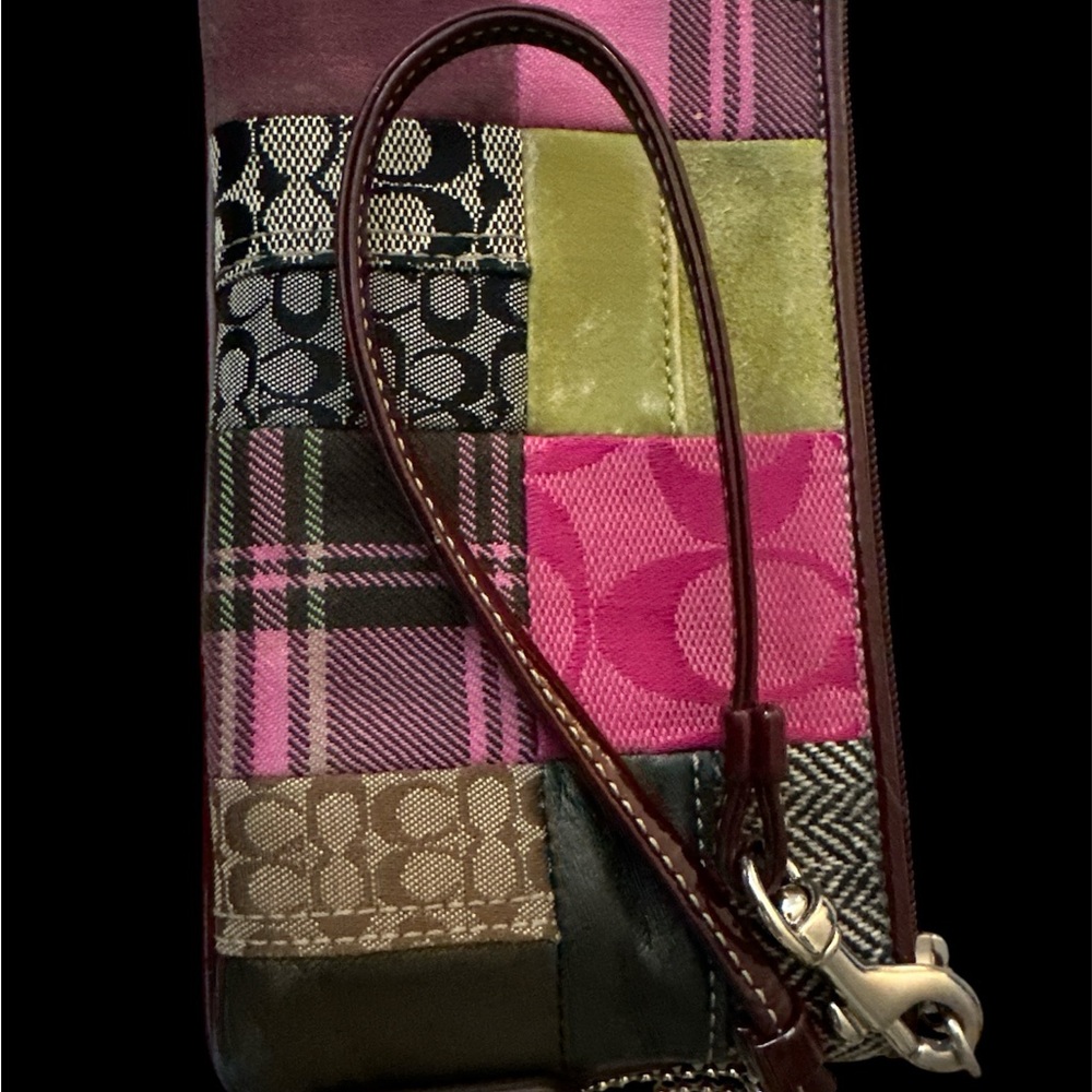 Patchwork Wristlet with Pink and Green Accents
